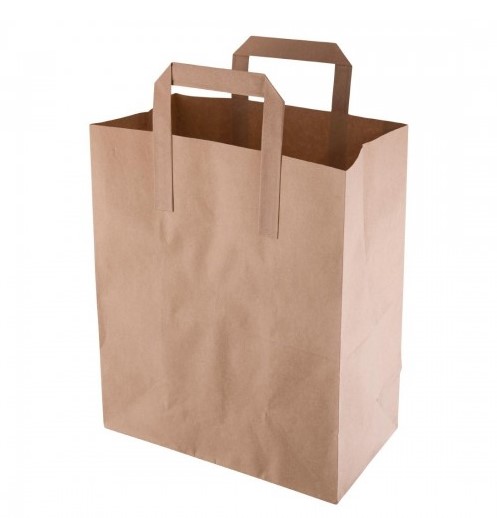 Large Takeway Bags - Flat Handle Kraft - 125x Per Pack